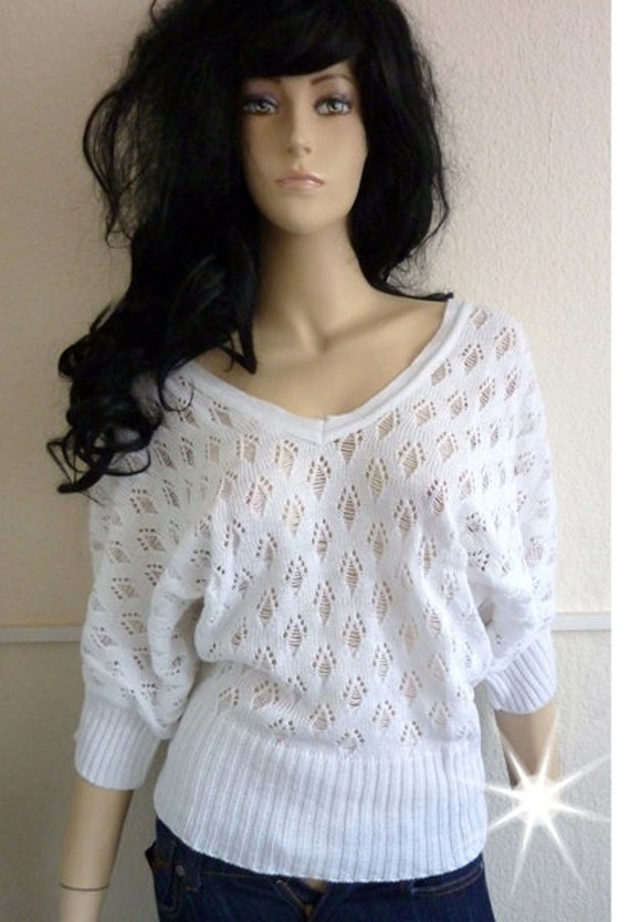 Sweater Knit Lace Pattern Oversize Batwing Sleeve