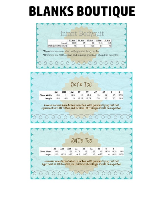 Blanks Boutique Size Chart