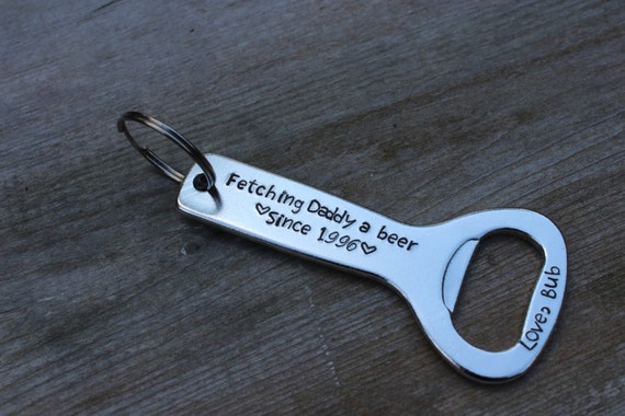 Daddy Papa Uncle Beer Opener Birthday Grandpa Pickup Truck Hand Stamped Bottle Opener Keychain Personalized Stainless Steel