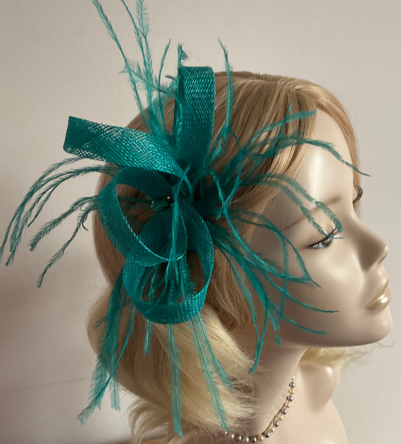 A JADE GREEN FASCINATOR With Ostrich Feathers Rhinestone Etsy