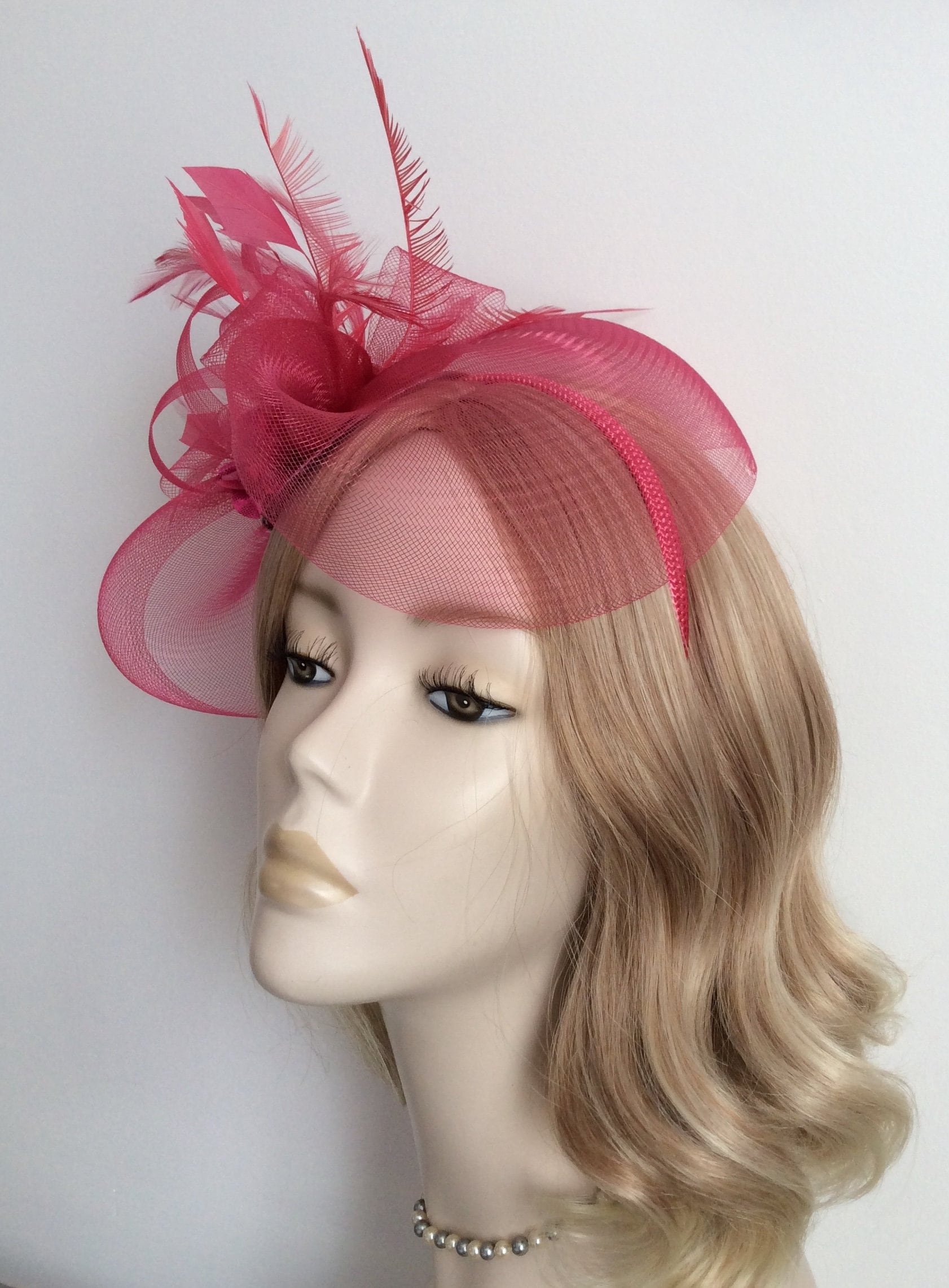 A RASPBERRY PINK FASCINATOR Made of crin feathers chiffon Etsy