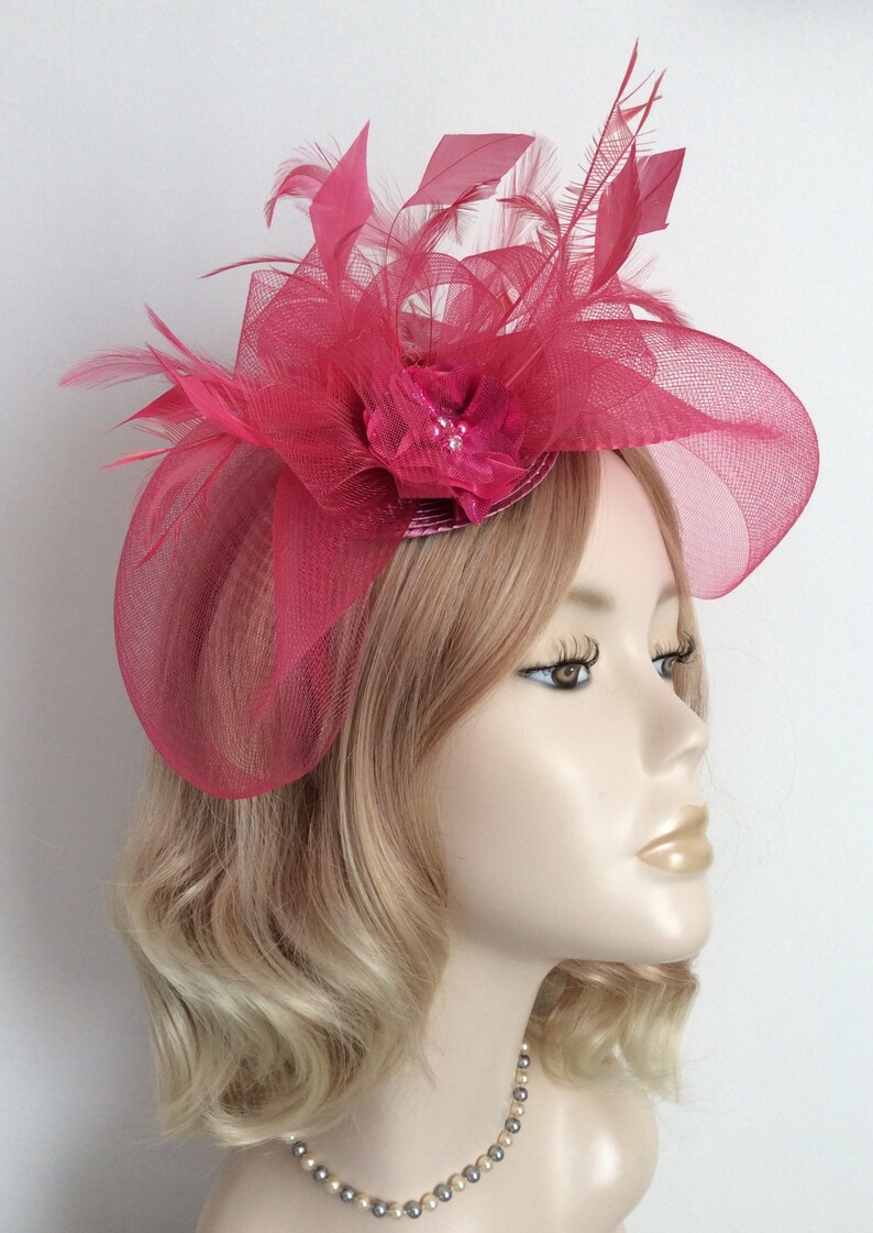 A RASPBERRY PINK FASCINATOR Made of crin feathers chiffon Etsy