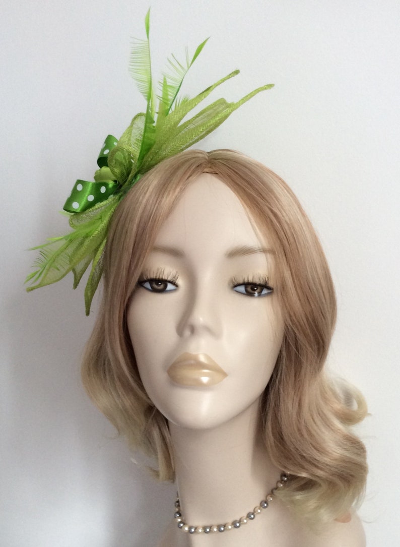A LIME GREEN FASCINATOR Made With Sinamay Petals Feathers Etsy UK