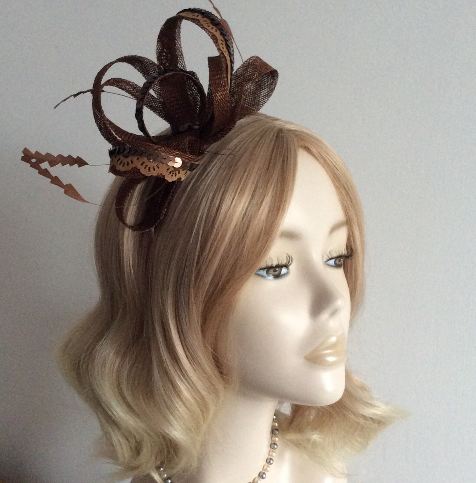 CHESTNUT BROWN and TAN Fascinator Made 
