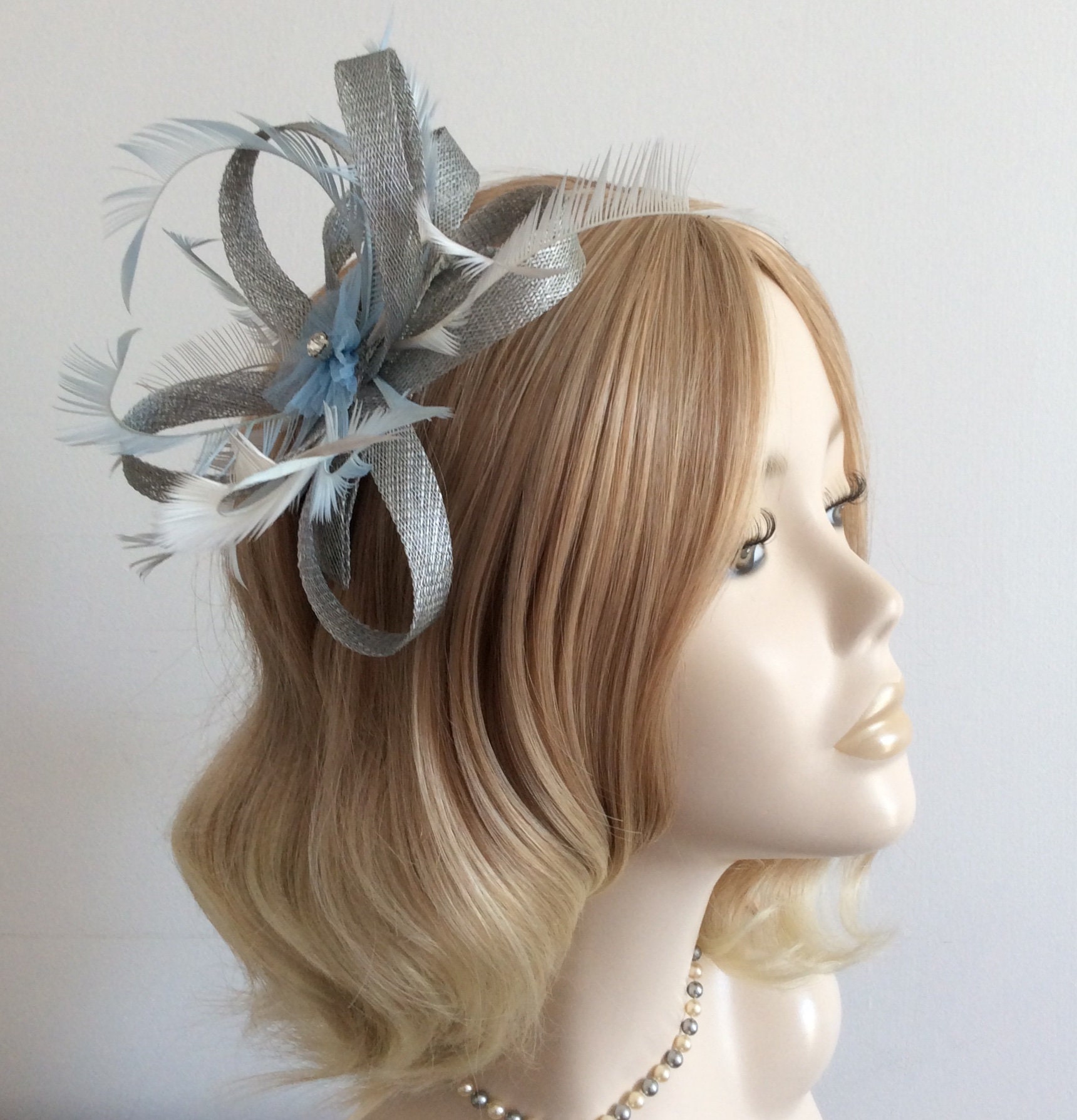 A METALLIC SILVER and BLUE Fascinator Made with sinamay Etsy