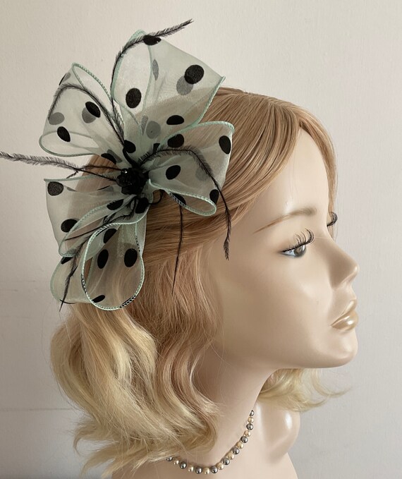 A MINT GREEN and BLACK Fascinator Made 