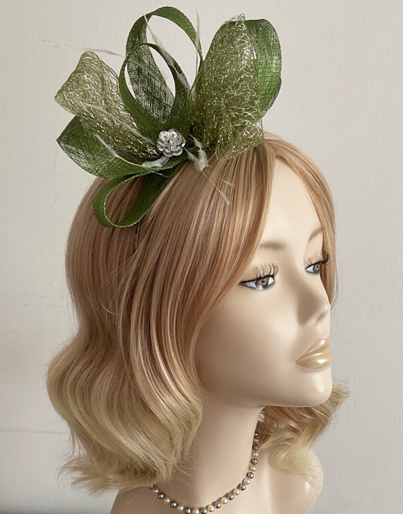 Ivory Sage Green Feather Fascinator Small Ivory Sage UK In, 50 OFF
