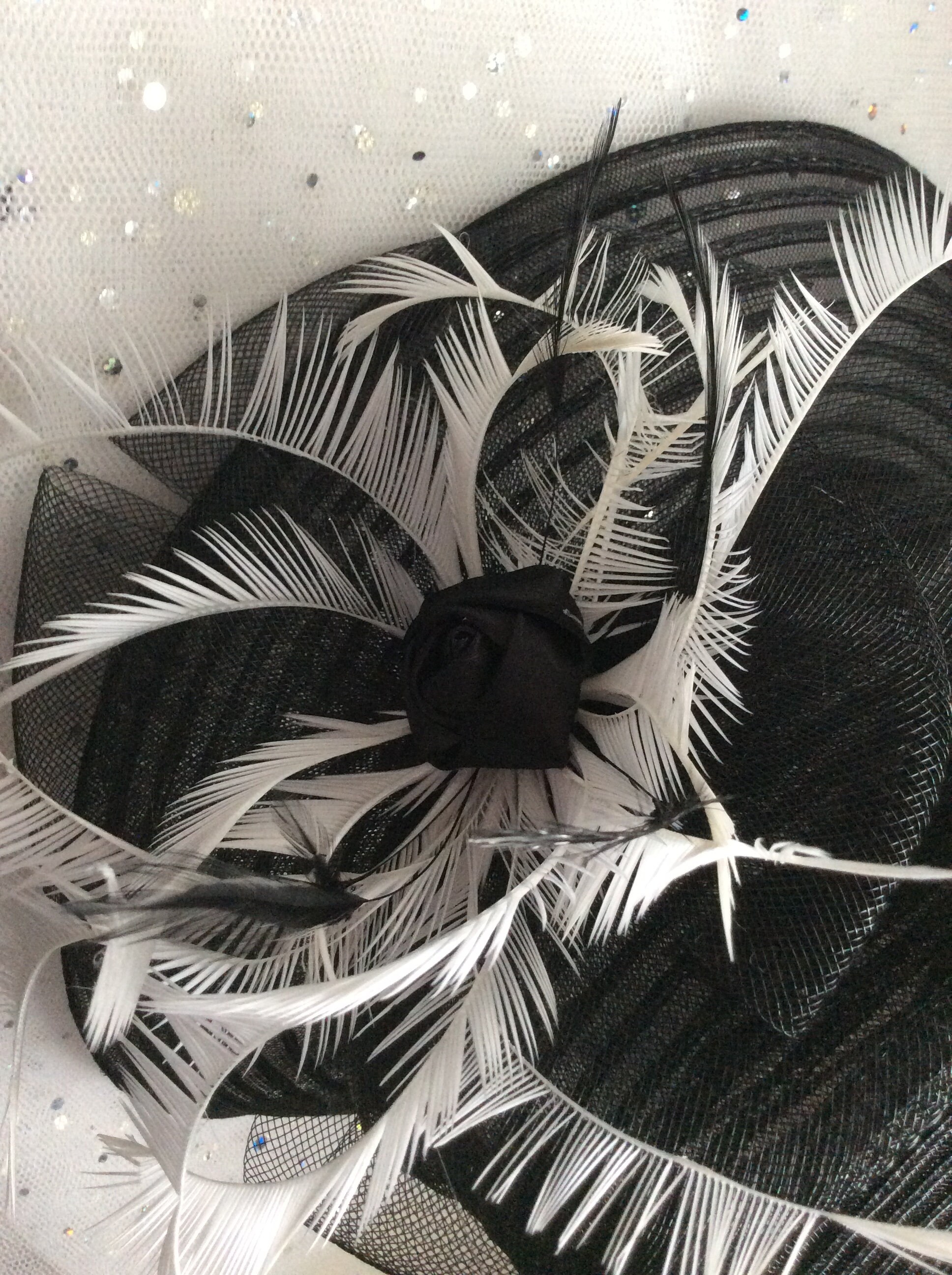 A BLACK and WHITE HAT Made With Crin Feathers and a Satin - Etsy UK