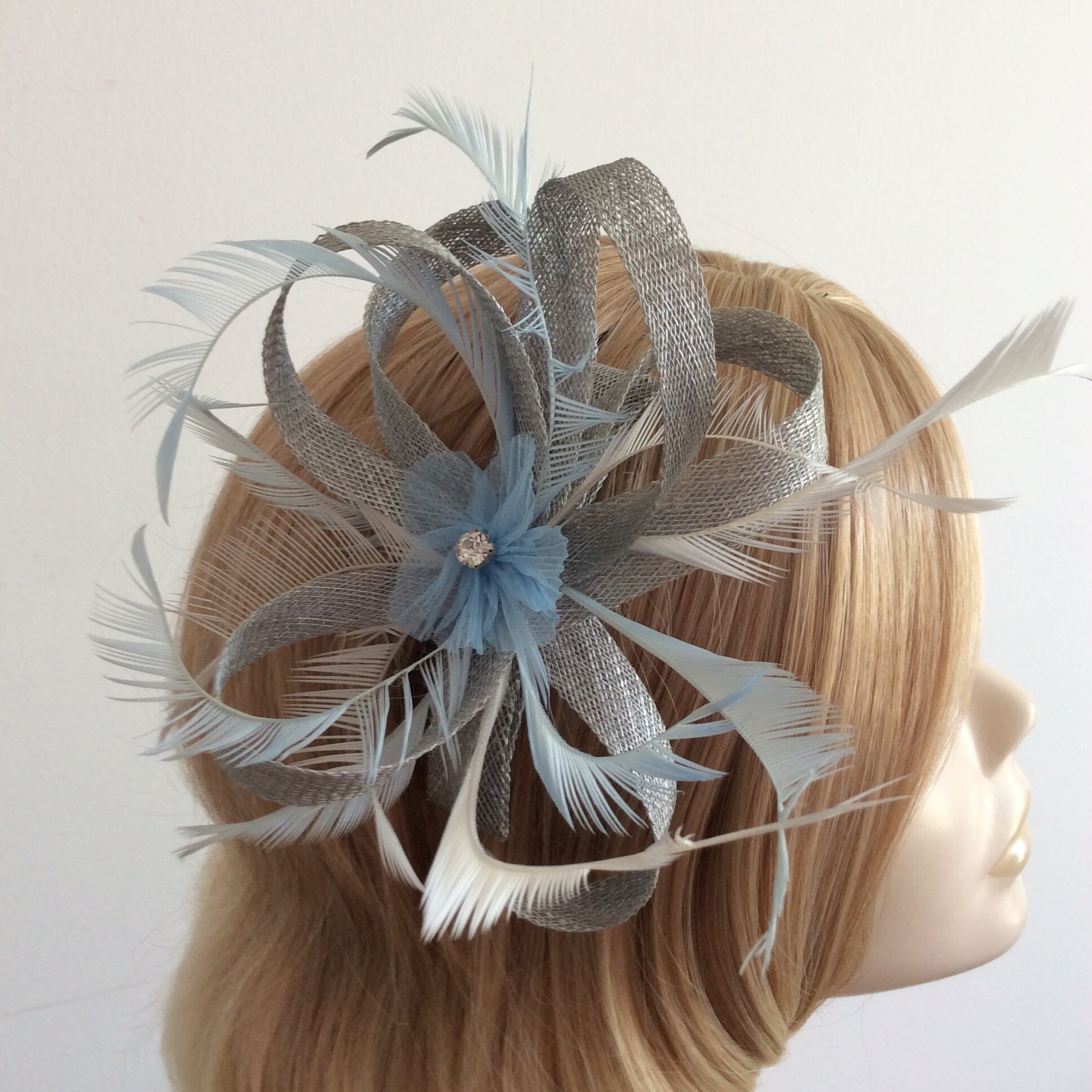A METALLIC SILVER and BLUE Fascinator Made with sinamay Etsy