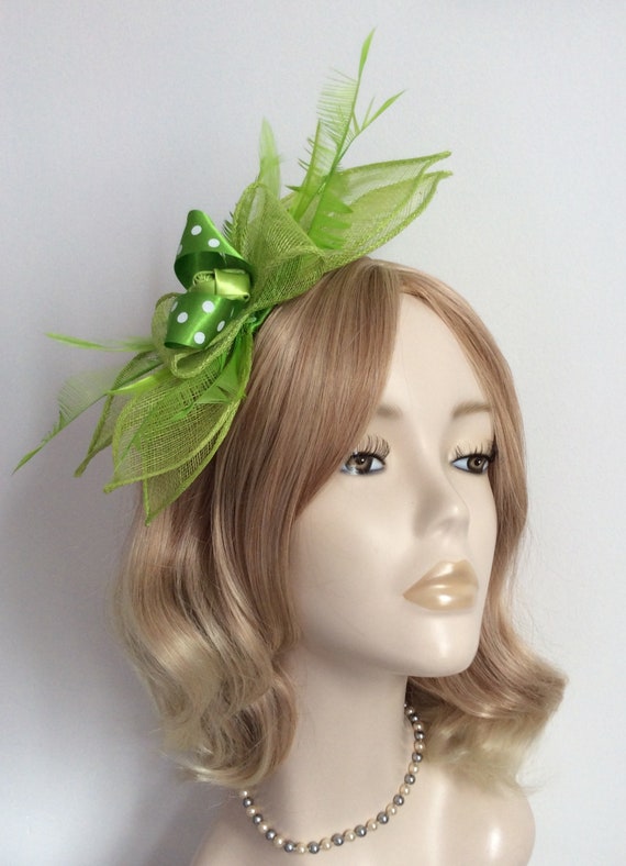 A LIME GREEN FASCINATOR Made With Sinamay Petals Feathers Etsy UK