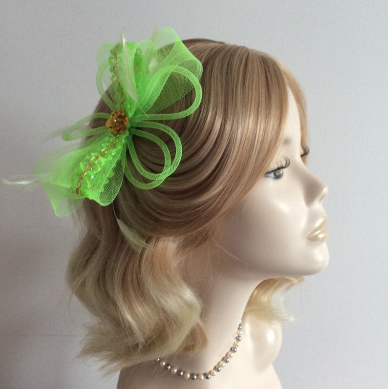 A LIME GREEN FASCINATOR Made of Neon Crin With Feathers Etsy UK
