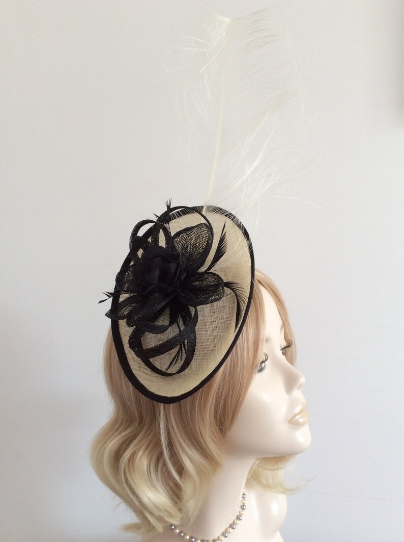 A BLACK and IVORY FASCINATOR Made of Sinamay Disc With Etsy UK