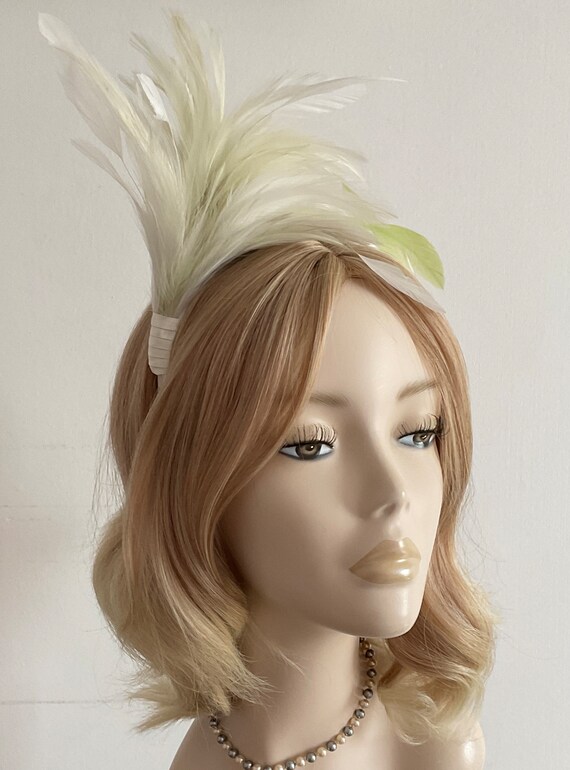 Ivory Sage Green Feather Fascinator Small Ivory Sage UK In, 50 OFF
