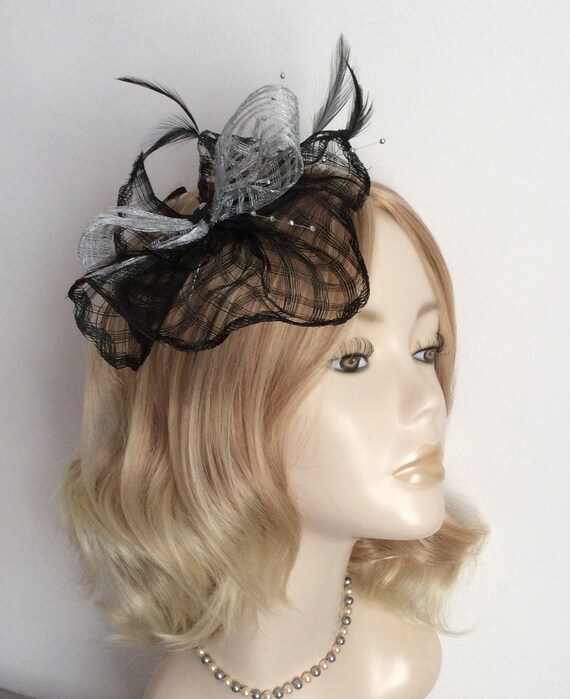 SILVER FASCINATOR Made of Sinamay 