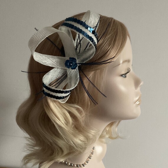 A NAVY BLUE and IVORY Fascinator Made 