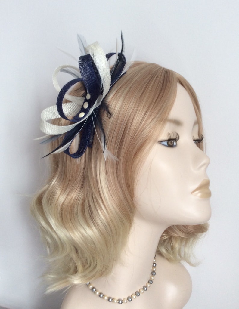 Royal Blue and Navy Blue Stripped Hackle Coque Feathers Costumes Fascinator Hats