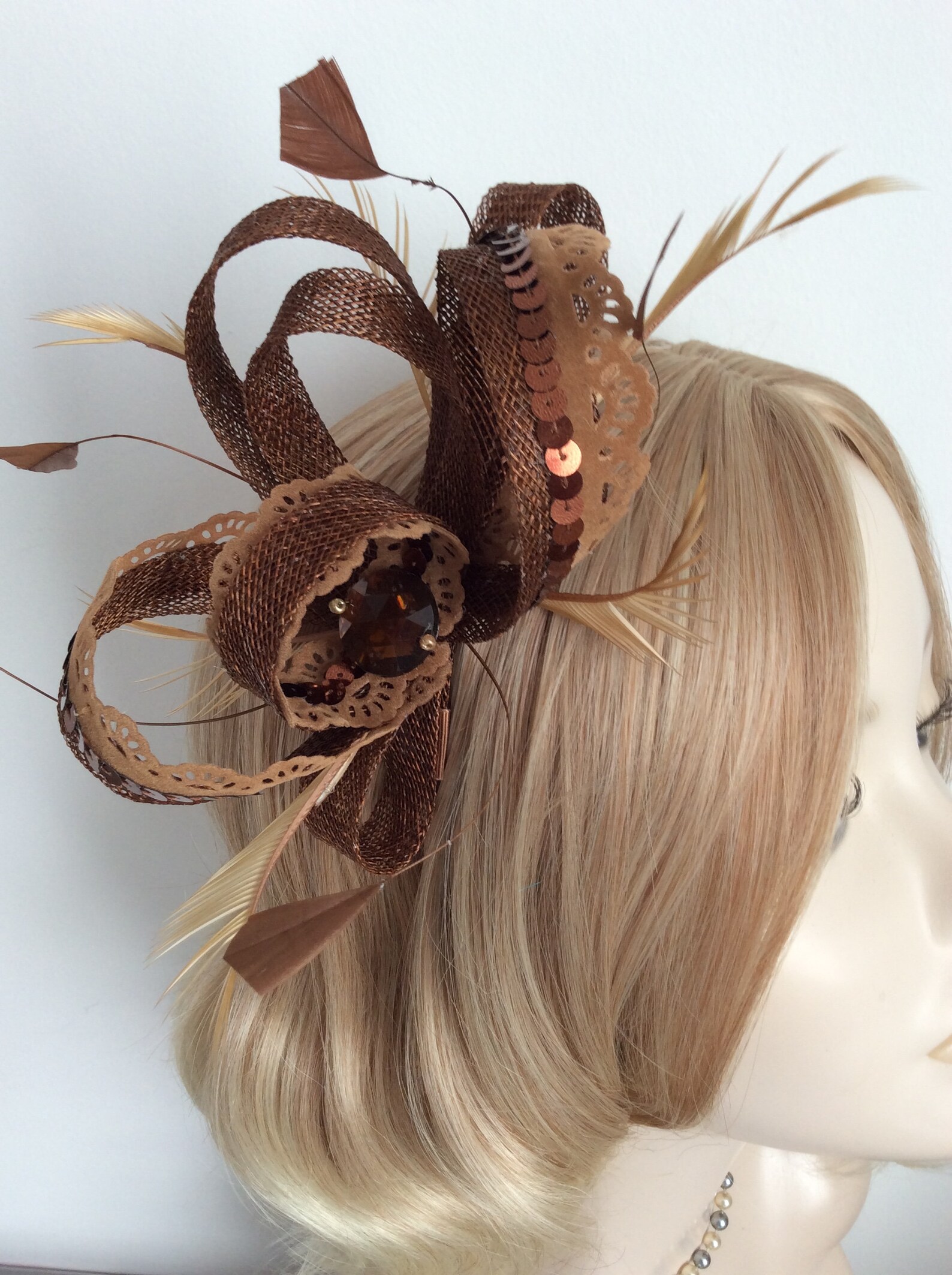 A TAN and CHESTNUT BROWN Fascinator Made of Sinamay Etsy