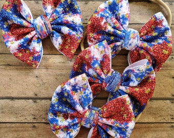 4th of July | red, white & blue faux glitter | Big Bow | Messy Bow