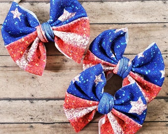 4th of July | Stars & Stripes faux glitter | Big Bow | Messy Bow