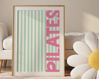 Pilates Studio Wall Art Preppy Pink & Green Poster Print Home Gym Decor Fitness Motivation Printable