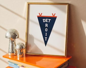 Detroit Tigers Artwork Vintage Pennant Flag Baseball Room Retro Sports Poster Print