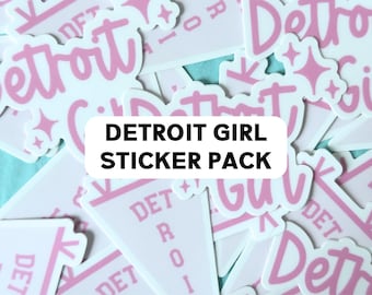Vintage Detroit Sticker Pack Pink Michigan Gift for Her Decal Pennant Flag Sticker Bundle