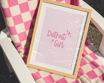 Detroit Girl Pink Quote Wall Art Girly Dorm Room Trendy Apartment Home Decor for Her