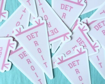 Detroit Sticker Pink Pennant Flag Retro Michigan Die Cut Vinyl Decal
