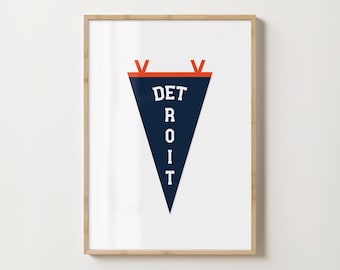 Detroit Baseball Pennant Flag Tigers Inspired Wall Art College Apartment Gift Dorm Room Decor Vintage Michigan Sports Poster Digital Print