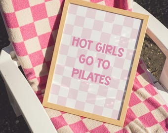 Hot Girls Go To Pilates Studio Decor Home Gym Wall Art Inspirational Fitness Motivation Poster Pink