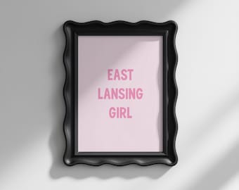 East Lansing Girl College Dorm Room Decor Pink Apartment Printable Gallery Wall Art Michigan