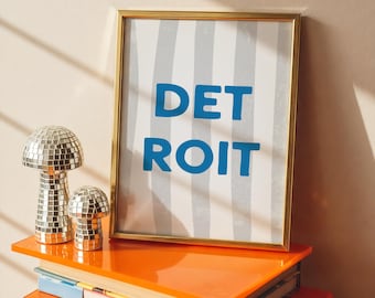 Detroit Lions Inspired Sports Wall Art Blue Stripe Poster Football Season Party Decor Game Day Instant Download