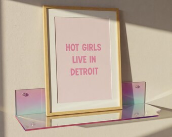Hot Girls Live in Detroit Quote Inspirational City Artwork Trendy Pink Apartment Wall Art Housewarming Gift Preppy Girl Dorm Room Decor