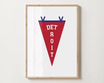 Affiche vintage de fanion de basket-ball de Detroit, art sportif du Michigan (téléchargement numérique)