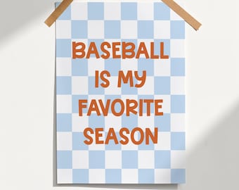 Baseball is My Favorite Season Detroit Inspired Poster Print Boy Room Wall Art Checkered Nursery Decor