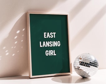 East Lansing Apartment Poster Green Dorm Room Decor Girl Michigan Wall Art Printable