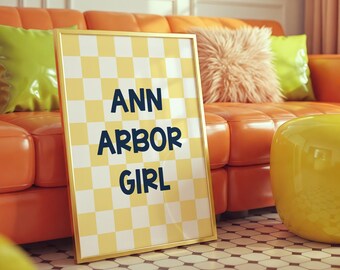 Ann Arbor Girl Poster Print Michigan University College Dorm Room Decor Girly Apartment Wall Art