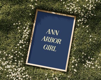 Ann Arbor Girl Navy and Yellow Michigan College Dorm Room Wall Art Apartment Decor