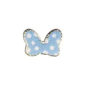 Light Blue Glitter Mouse Bow Patch: Chenille Embroidered Iron-On