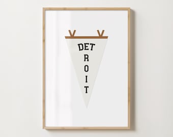 Vintage Detroit Pennant Poster, Michigan Sports Banner (Digital Download)