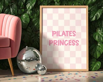 Pilates Princess Poster Girly Workout Studio Wall Art Home Gym Decor Motivational Fitness Print