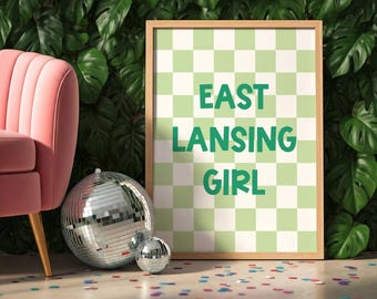 East Lansing Girl College Dorm Room Green Wall Art Girly Apartment Home Decor Michigan State Poster Print