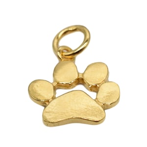 14K Gold Vermeil Style Paw Charm, Animal Lover Charm, 14K Gold Plated over 925 Sterling Silver Paw Print Charm for Bracelet Necklace