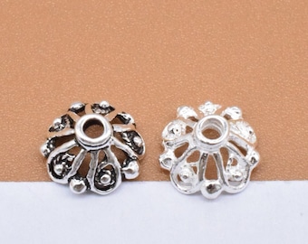 8 Sterling Silver Floral Bead Caps, 925 Silver Bead Cap, Flower Bead Cap, Blossom Cap, Bead Spacer, Spacer Bead Cap 8mm