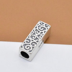 4 Sterling Silver Rectangle Tube Beads, 925 Silver Swirl Bead, Spiral Tube Bead, Large Hole Bead, Spacer Bead, Square Bead, Bracelet Bead