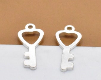 15 Sterling Silver TINY Heart Key Charms, 925 Silver Key Charms, Shiny Key Charms, Valentine Charm, Necklace Charm, Bracelet Charm