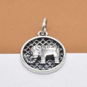 2 Sterling Silver Elephant Charms, 925 Silver Circle Elephant Charms, Oxidized Elephant Charm, Hollow Charm, Necklace Charm, Bracelet Charm