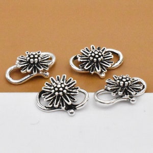 4 Sterling Silver Sunflower S Clasp Connectors, 925 Silver Hook Clasps, Daisy Flower Clasp, Flower Connector Clasp, Hook Connector Ring