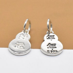 8 Sterling Silver Good Luck Every Year Charms 2-Sided, 925 Silver Lucky Charm, Gourd Charm, Fortune Charm, Chinese Luck Bracelet Charm 年年好运