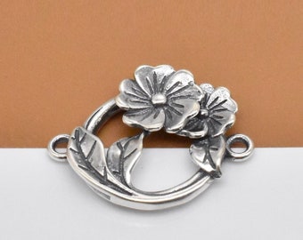 Sterling Silver Flower Connector Charm, 925 Silver Flower Charm, Circle Flower Connector, Floral Charm, Bracelet Charm, Necklace Charm